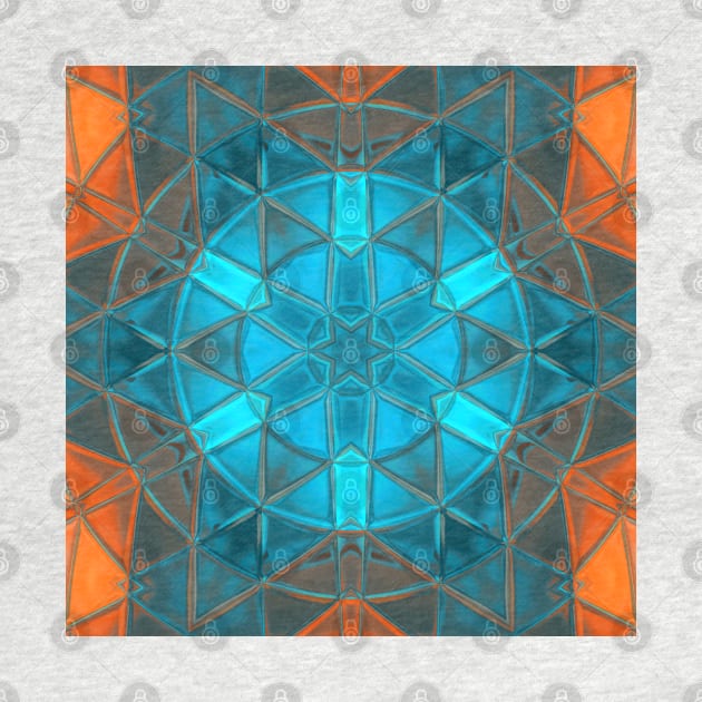 Mosaic Kaleidoscope Flower Blue and Orange by WormholeOrbital